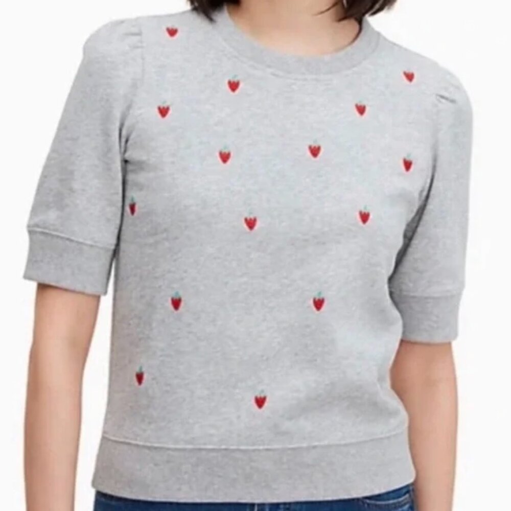 Kate Spade Embroidered Strawberries Short Sleeve Sweat Shirt